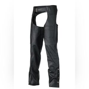 Leather Unisex Classic Black Leather Biker Motorcycle Riding Chaps